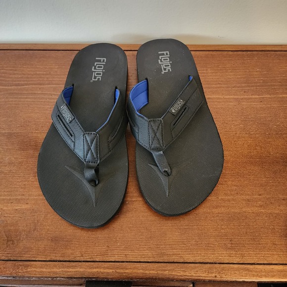 new men's flojos black flip flops size 10 - Picture 2 of 3